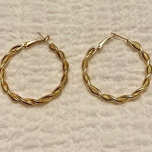Gold Tone Twist Hoop Earrings
